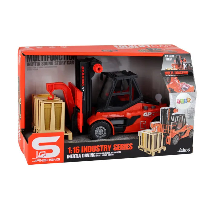 Red Forklift 1:16 Moving Forks Sounds Lights Žaisliniai automobiliai