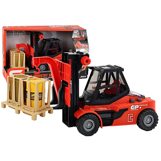 Red Forklift 1:16 Moving Forks Sounds Lights Žaisliniai automobiliai