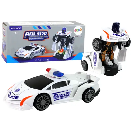 Robot Car Police White 2in1 Transformation Žaisliniai automobiliai
