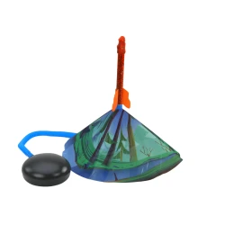 Mėlynas ugnikalis su dinozaurų formos raketomis