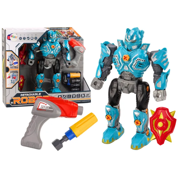 Šviesiai mėlynas surenkamas robotas