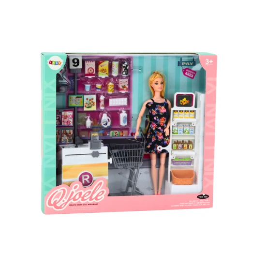 Lėlių prekybos centro rinkinys su lentynomis ir pirkinių vežimėliu Lėlės ir žaidimų rinkiniai