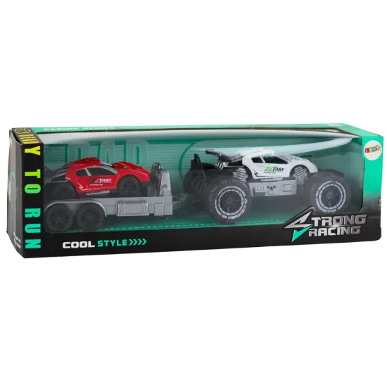 Set: White Off-Road Car, Red Sports Car, Tow Truck Žaisliniai automobiliai