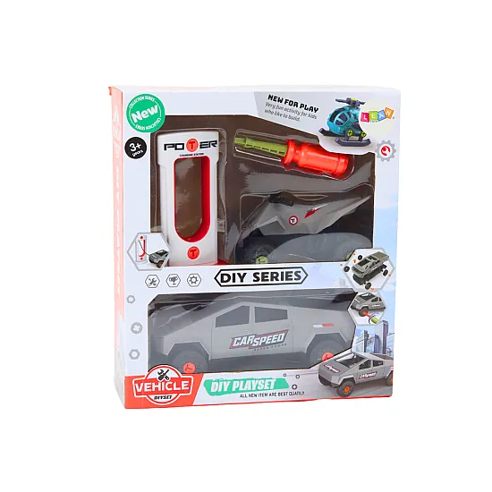 Set of Modern Car with Quad for Disassembly DIY Gray Žaisliniai automobiliai