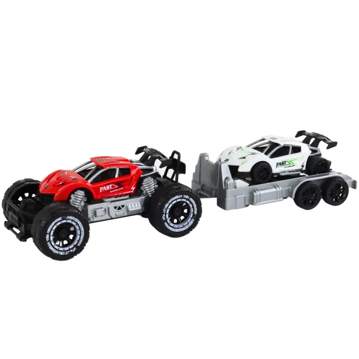Set of Red Off-Road Car and White Sports Car Tow Truck Žaisliniai automobiliai