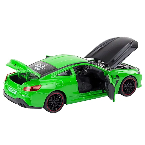 Sports Car Metal Friction Drive Openable Elements 1:24 Green Toy cars