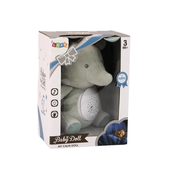Teddy Bear Elephant Sleeping Melodies Light Star Projector Gray Pliušiniai žaislai