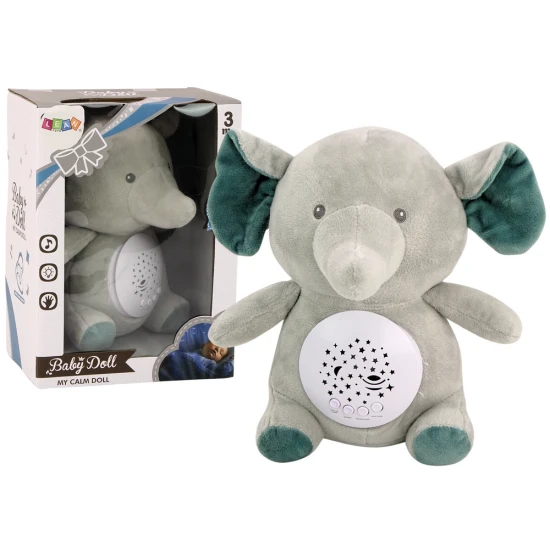 Teddy Bear Elephant Sleeping Melodies Light Star Projector Gray Pliušiniai žaislai