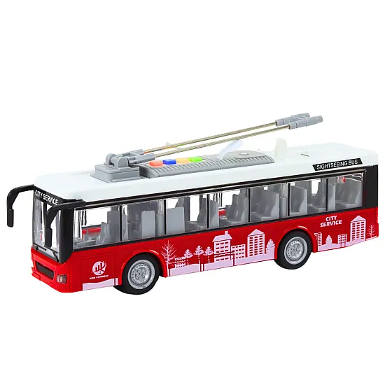 Trolleybus Bus 1:16 Lights Sounds Drive White and Red Samochody-zabawki