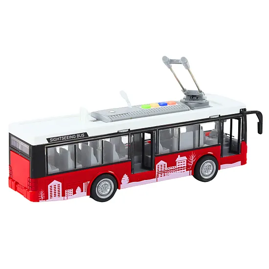 Trolleybus Bus 1:16 Lights Sounds Drive White and Red Samochody-zabawki