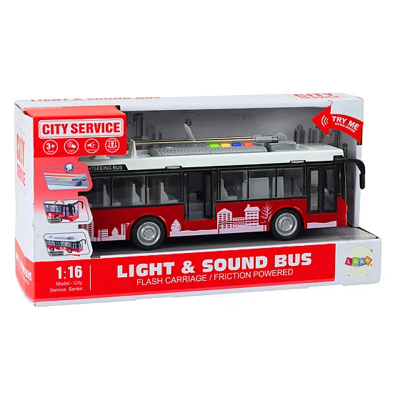 Trolleybus Bus 1:16 Lights Sounds Drive White and Red Samochody-zabawki
