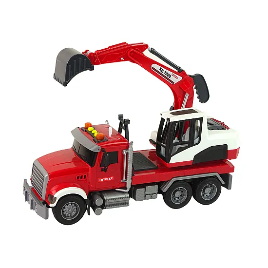 Truck With Excavator Tractor Excavator Sound Lights Žaisliniai automobiliai