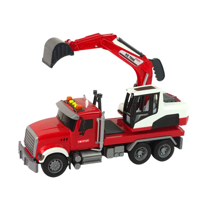 Truck With Excavator Tractor Excavator Sound Lights Žaisliniai automobiliai