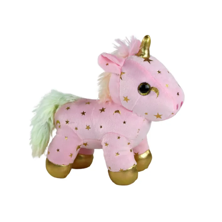 Unicorn Plush Sleeping Animal Lullaby Pink With Stars Set Pliušiniai žaislai