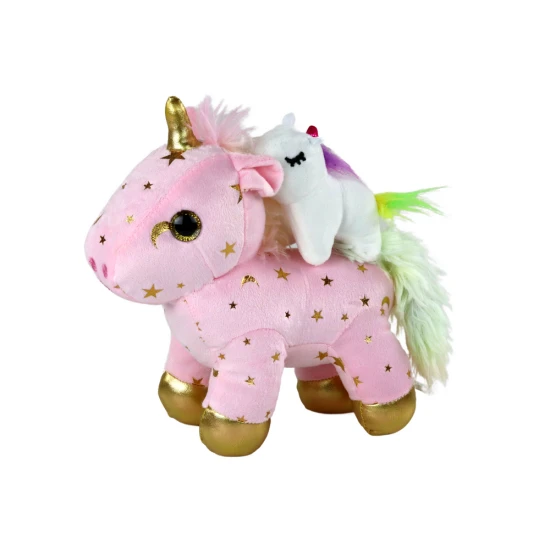 Unicorn Plush Sleeping Animal Lullaby Pink With Stars Set Pliušiniai žaislai