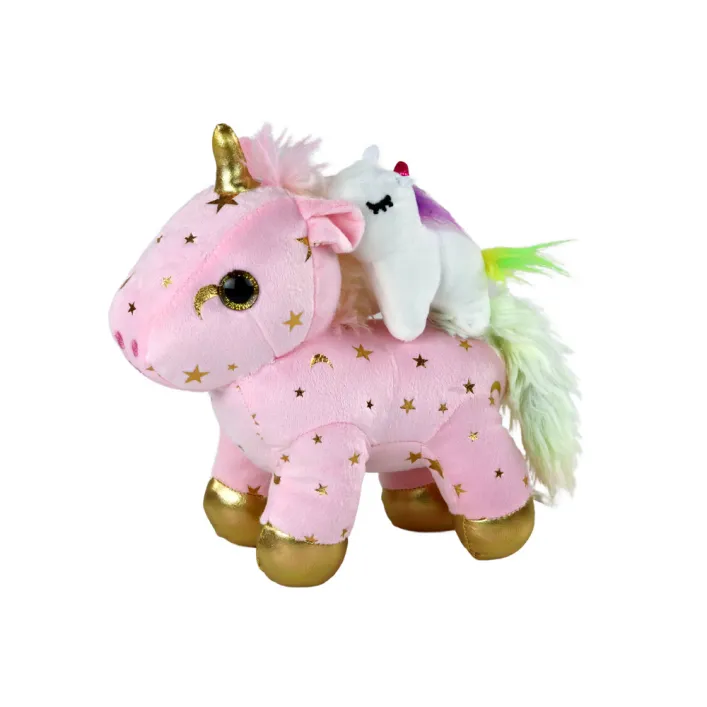Unicorn Plush Sleeping Animal Lullaby Pink With Stars Set Pliušiniai žaislai