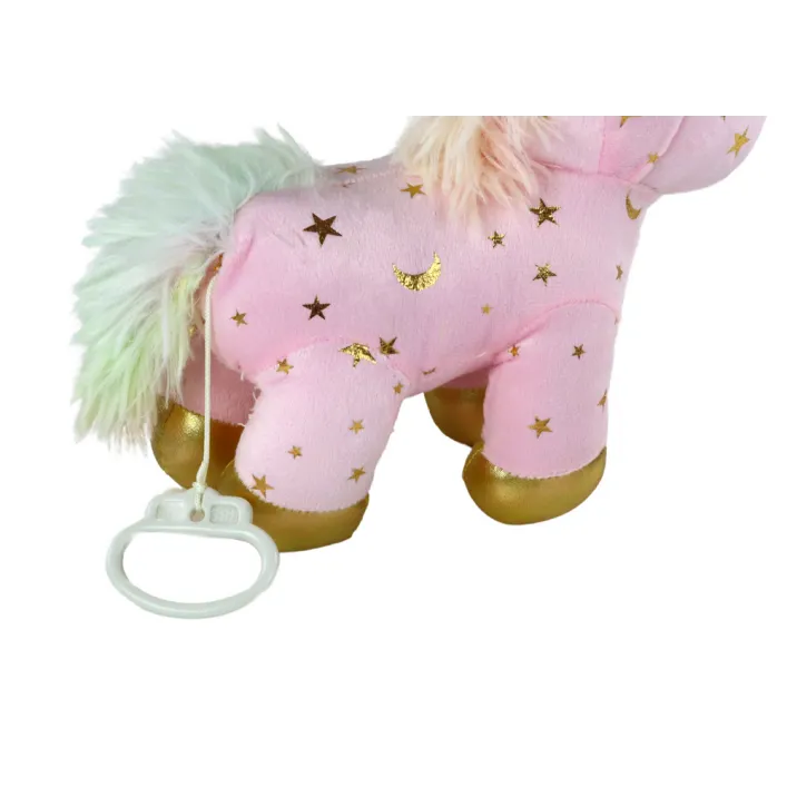 Unicorn Plush Sleeping Animal Lullaby Pink With Stars Set Pliušiniai žaislai