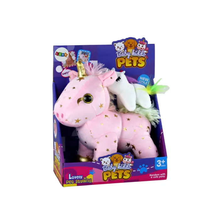 Unicorn Plush Sleeping Animal Lullaby Pink With Stars Set Pliušiniai žaislai