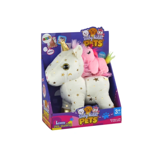 Unicorn Plush Sleeping Animal Lullaby White With Stars Set Pliušiniai žaislai