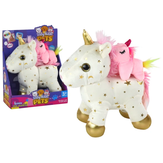 Unicorn Plush Sleeping Animal Lullaby White With Stars Set Pliušiniai žaislai