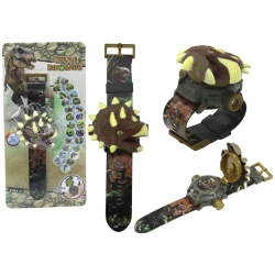 Rudos spalvos dinozauro laikrodis su projektoriumi