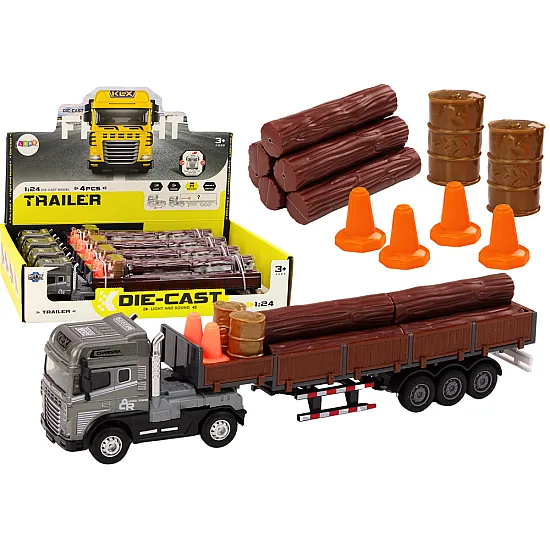 Wood Truck Truck Trailer 1:24 Wood Logs Sounds Lights Žaisliniai automobiliai