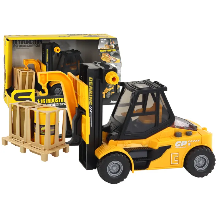 Yellow Forklift 1:16 Moving Forks Sounds Lights Žaisliniai automobiliai
