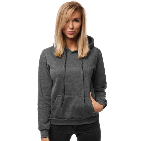 Tamsiai pilkas moteriškas džemperis su gobtuvu 