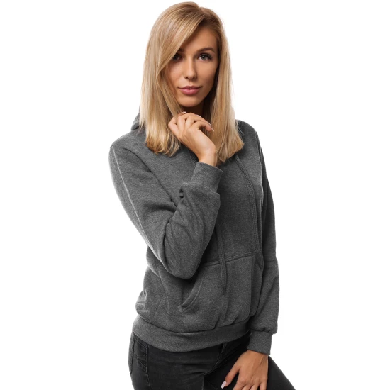 Tamsiai pilkas moteriškas džemperis su gobtuvu 
