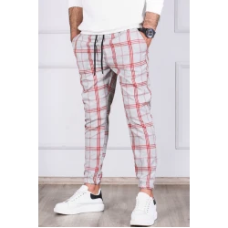 Vyriškos šviesiai pilkos su raudonomis juostomis kelnės Merlot