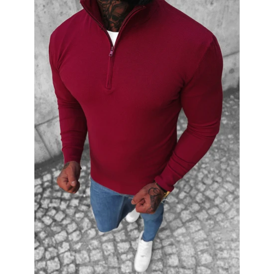 Bordo megztinis su užtrauktuku iki pusės Makar Megztiniai