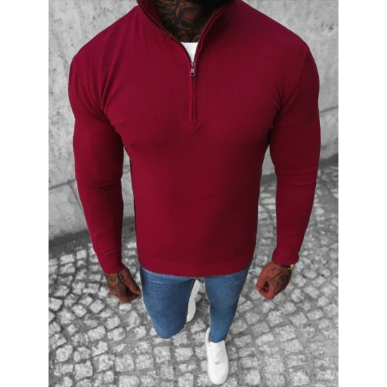 Bordo megztinis su užtrauktuku iki pusės Makar Megztiniai