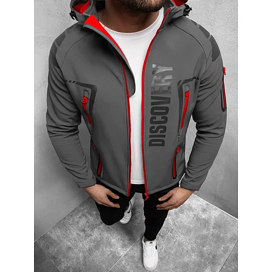Akcija SoftShell striukė vyrams pilka su raudonomis detalėmis Cover JS/HH025/2B