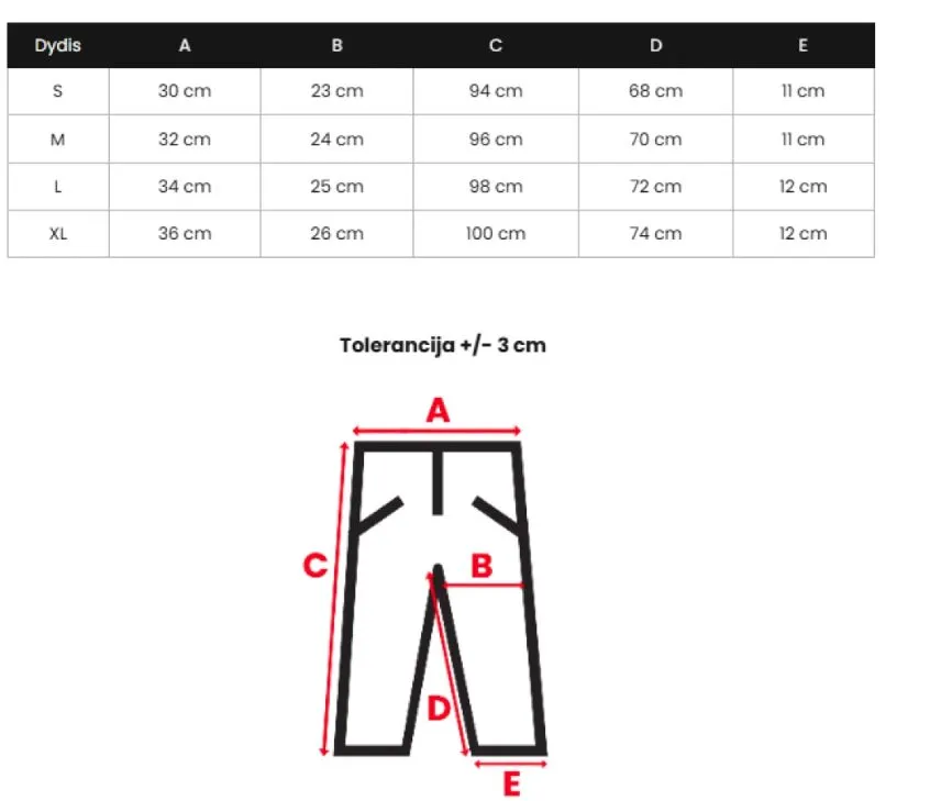 Size chart (cm)