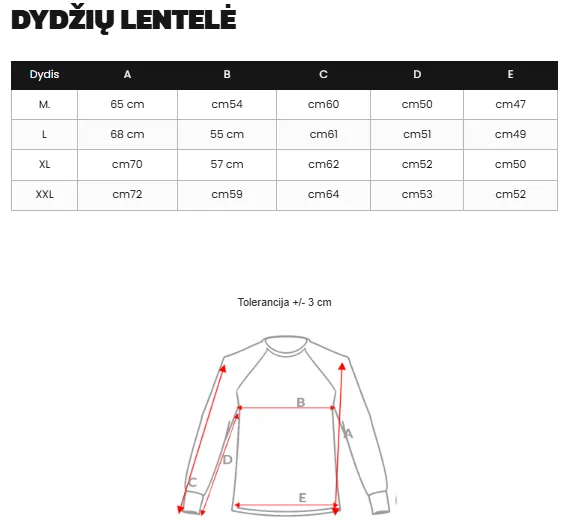 Dydžių lentelė (cm)