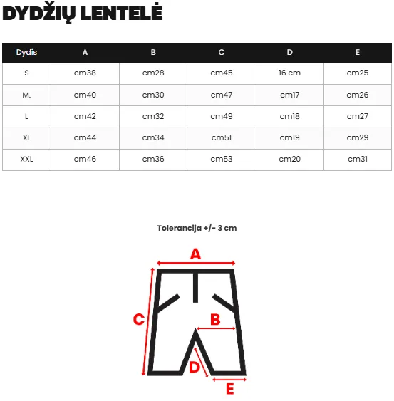 Dydžių lentelė (cm)