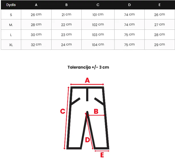 Size chart (cm)