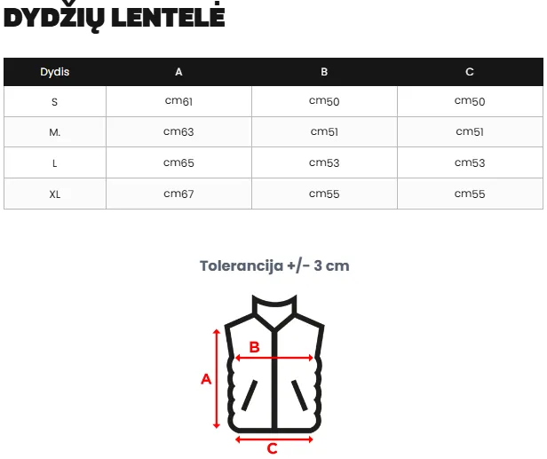 Tabela rozmiarów (cm)