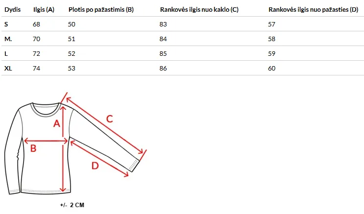 Tabela rozmiarów (cm)
