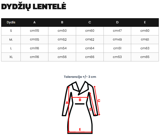 Dydžių lentelė (cm)